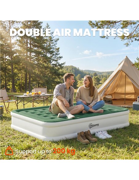 Outsunny Inflatable Mattress, Double Air Bed with Built-in Electric Pump, 3 Mins Inflation, Flocked Surface, Dark Green - pic 202809 | FastDaddyshop