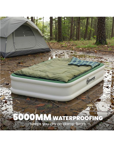 Outsunny Inflatable Mattress, Double Air Bed with Built-in Electric Pump, 3 Mins Inflation, Flocked Surface, Dark Green - pic 202812 | FastDaddyshop