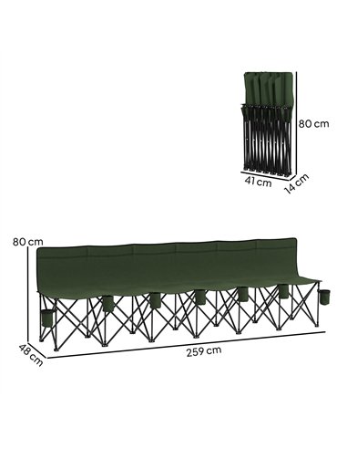 Outsunny 6 Seater Folding Camping Chair with Cup Holder & Carry Bag - Green