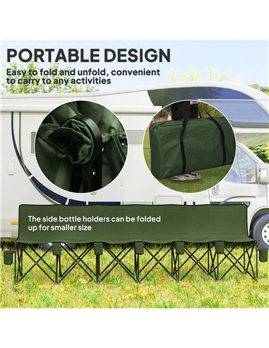 Outsunny 6 Seater Folding Camping Chair with Cup Holder & Carry Bag - Green