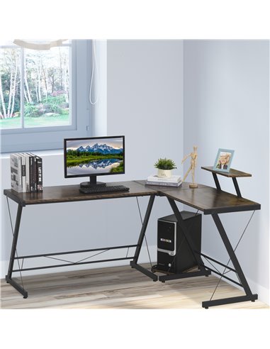 HOMCOM L Shaped  Computer PC Desk with Storage Shelf, CPU Stand, Wood Grain
