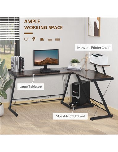 HOMCOM L Shaped  Computer PC Desk with Storage Shelf, CPU Stand, Wood Grain