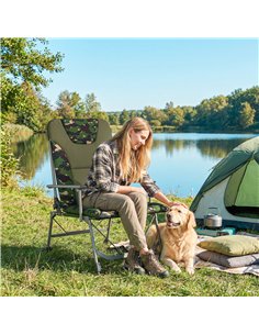 Outsunny Camping Chair Padded Reclining Folding Chair with Wide Armrests for Adults Camouflage 2