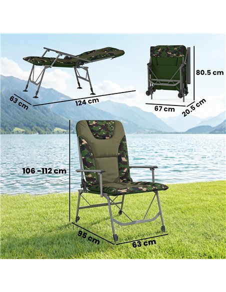 Outsunny Camping Chair Padded Reclining Folding Chair with Wide Armrests for Adults Camouflage - pic 202843 | FastDaddyshop