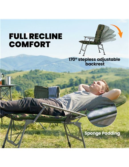 Outsunny Camping Chair Padded Reclining Folding Chair with Wide Armrests for Adults Camouflage - pic 202845 | FastDaddyshop