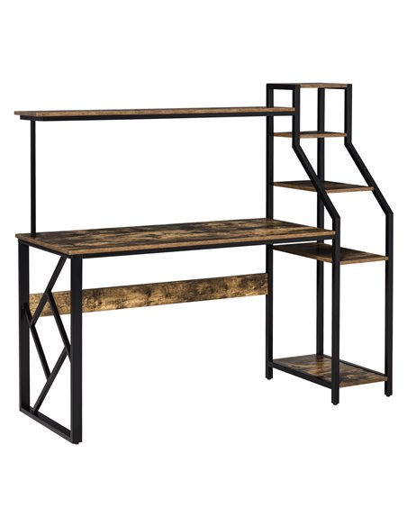 HOMCOM Industrial Computer Desk with Shelves, 6 Tier Storage, Rustic Brown - pic 20285 | FastDaddyshop