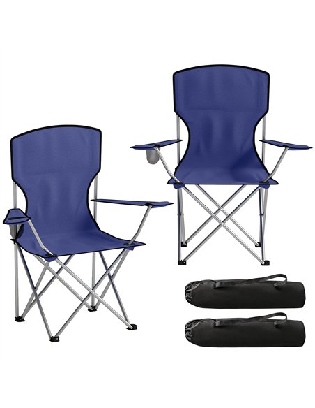 Outsunny Camping Chair Set of 2 Portable Folding Outdoor Camp Chair with Cup Holders and Carry Bag Dark Blue - pic 202850 | FastDaddyshop