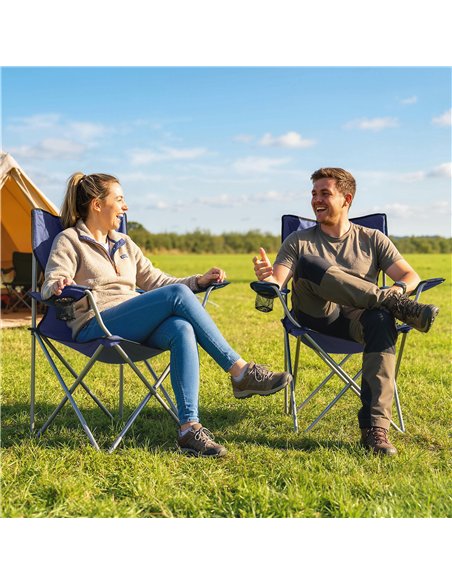 Outsunny Camping Chair Set of 2 Portable Folding Outdoor Camp Chair with Cup Holders and Carry Bag Dark Blue - pic 202851 | FastDaddyshop