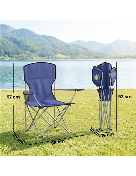 Outsunny Camping Chair Set of 2 Portable Folding Outdoor Camp Chair with Cup Holders and Carry Bag Dark Blue - pic 202852 | FastDaddyshop