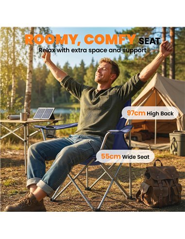 Outsunny Camping Chair Set of 2 Portable Folding Outdoor Camp Chair with Cup Holders and Carry Bag Dark Blue