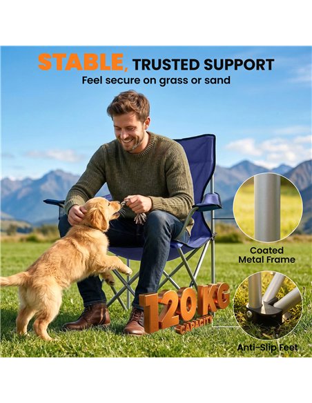 Outsunny Camping Chair Set of 2 Portable Folding Outdoor Camp Chair with Cup Holders and Carry Bag Dark Blue - pic 202855 | FastDaddyshop