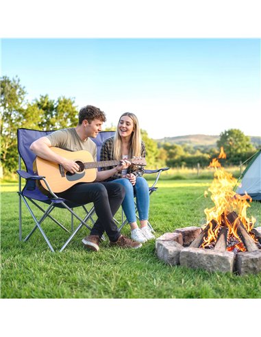 Outsunny Camping Chair Set of 2 Portable Folding Outdoor Camp Chair with Cup Holders and Carry Bag Dark Blue