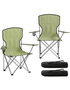 Outsunny Camping Chair Set of 2 Portable Folding Outdoor Camp Chair with Cup Holders and Carry Bag Green