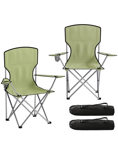 Outsunny Camping Chair Set of 2 Portable Folding Outdoor Camp Chair with Cup Holders and Carry Bag Green - pic 202859 | FastDaddyshop