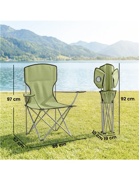Outsunny Camping Chair Set of 2 Portable Folding Outdoor Camp Chair with Cup Holders and Carry Bag Green - pic 202861 | FastDaddyshop