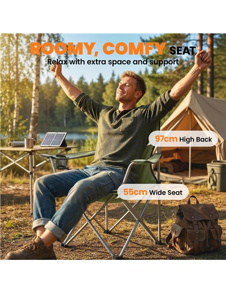 Outsunny Camping Chair Set of 2 Portable Folding Outdoor Camp Chair with Cup Holders and Carry Bag Green - pic 202863 | FastDaddyshop