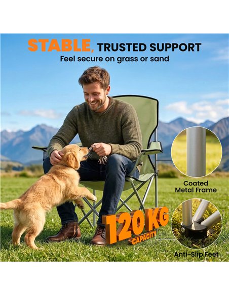 Outsunny Camping Chair Set of 2 Portable Folding Outdoor Camp Chair with Cup Holders and Carry Bag Green - pic 202864 | FastDaddyshop