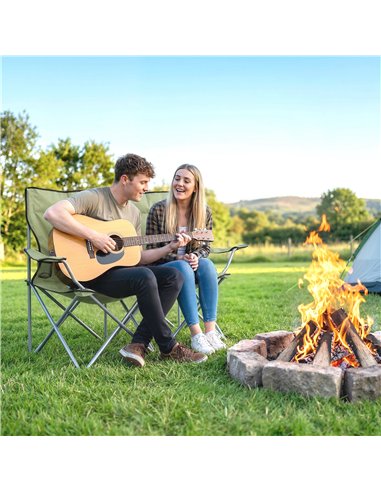Outsunny Camping Chair Set of 2 Portable Folding Outdoor Camp Chair with Cup Holders and Carry Bag Green