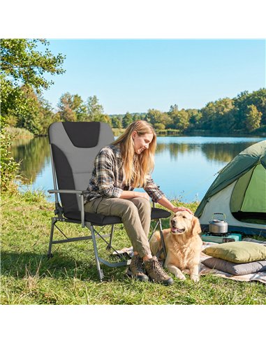 Outsunny Camping Chair Padded Reclining Folding Chair with Wide Armrests for Adults Black