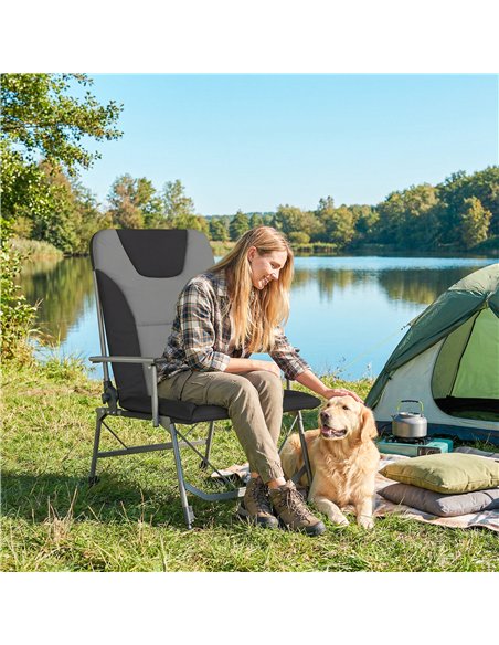Outsunny Camping Chair Padded Reclining Folding Chair with Wide Armrests for Adults Black - pic 202869 | FastDaddyshop