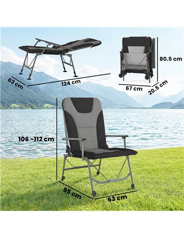 Outsunny Camping Chair Padded Reclining Folding Chair with Wide Armrests for Adults Black