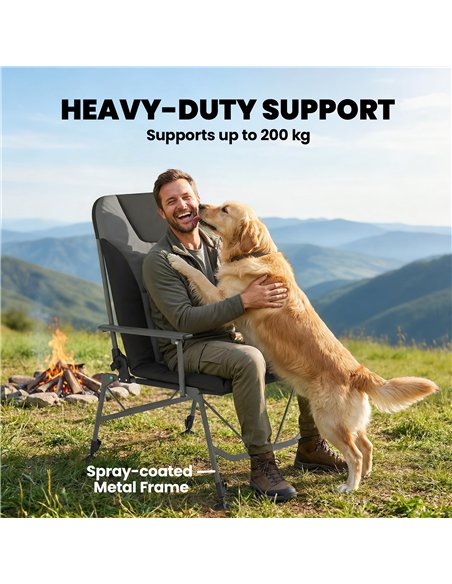 Outsunny Camping Chair Padded Reclining Folding Chair with Wide Armrests for Adults Black - pic 202871 | FastDaddyshop