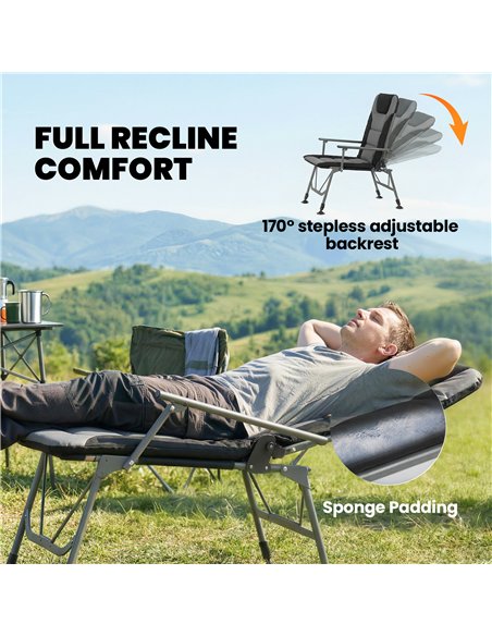 Outsunny Camping Chair Padded Reclining Folding Chair with Wide Armrests for Adults Black - pic 202872 | FastDaddyshop