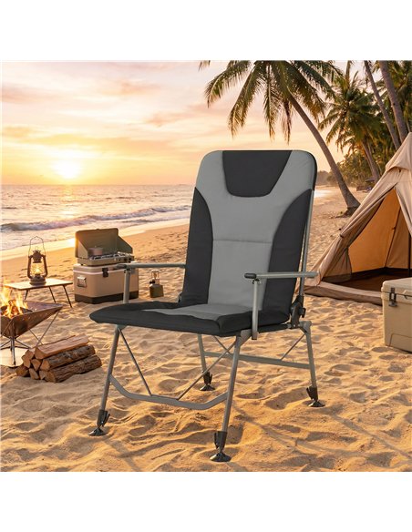 Outsunny Camping Chair Padded Reclining Folding Chair with Wide Armrests for Adults Black - pic 202876 | FastDaddyshop