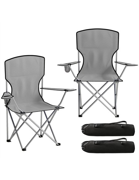 Outsunny Camping Chair Set of 2 Portable Folding Outdoor Camp Chair with Cup Holders and Carry Bag Grey - pic 202877 | FastDaddyshop