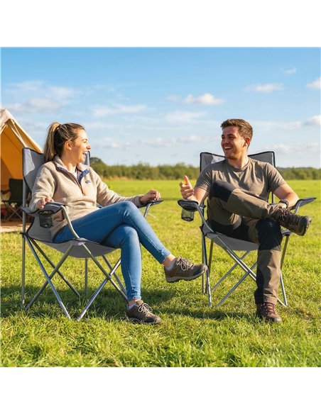 Outsunny Camping Chair Set of 2 Portable Folding Outdoor Camp Chair with Cup Holders and Carry Bag Grey - pic 202878 | FastDaddyshop