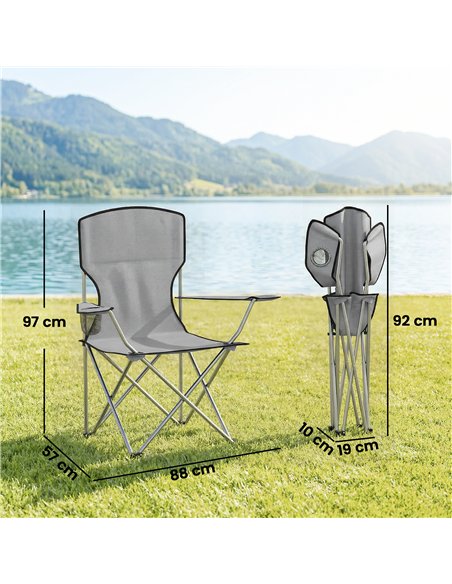 Outsunny Camping Chair Set of 2 Portable Folding Outdoor Camp Chair with Cup Holders and Carry Bag Grey - pic 202879 | FastDaddyshop