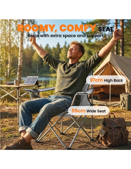 Outsunny Camping Chair Set of 2 Portable Folding Outdoor Camp Chair with Cup Holders and Carry Bag Grey - pic 202881 | FastDaddyshop