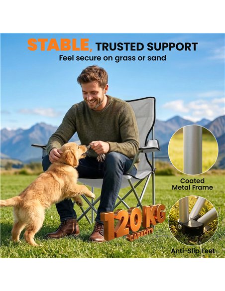 Outsunny Camping Chair Set of 2 Portable Folding Outdoor Camp Chair with Cup Holders and Carry Bag Grey - pic 202882 | FastDaddyshop