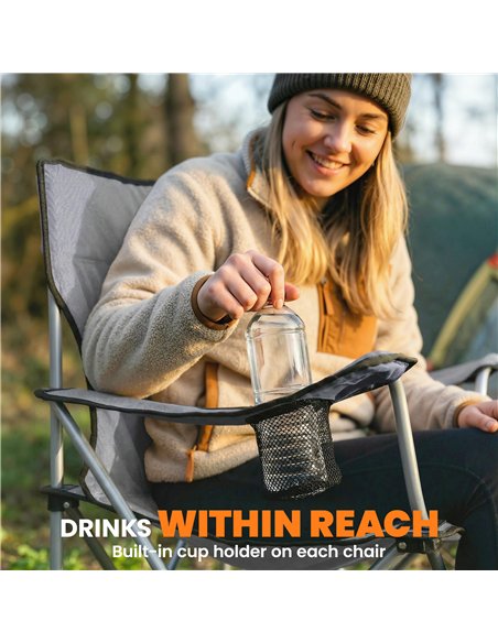 Outsunny Camping Chair Set of 2 Portable Folding Outdoor Camp Chair with Cup Holders and Carry Bag Grey - pic 202884 | FastDaddyshop