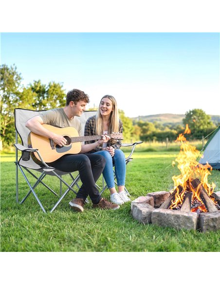 Outsunny Camping Chair Set of 2 Portable Folding Outdoor Camp Chair with Cup Holders and Carry Bag Grey - pic 202885 | FastDaddyshop