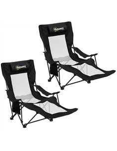 Outsunny Camping Chair Reclining Portable Camp Chair with Detachable Footrest Cup Holder Black