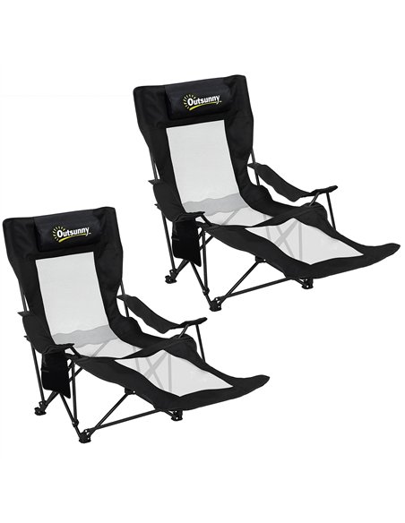 Outsunny Camping Chair Reclining Portable Camp Chair with Detachable Footrest Cup Holder Black - pic 202886 | FastDaddyshop