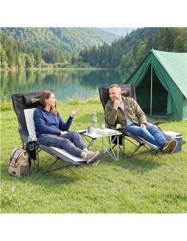 Outsunny Camping Chair Reclining Portable Camp Chair with Detachable Footrest Cup Holder Black