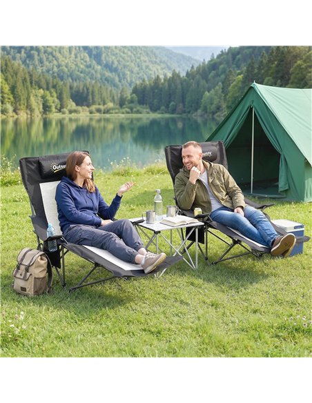 Outsunny Camping Chair Reclining Portable Camp Chair with Detachable Footrest Cup Holder Black - pic 202887 | FastDaddyshop