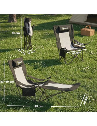 Outsunny Camping Chair Reclining Portable Camp Chair with Detachable Footrest Cup Holder Black