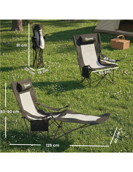Outsunny Camping Chair Reclining Portable Camp Chair with Detachable Footrest Cup Holder Black - pic 202888 | FastDaddyshop