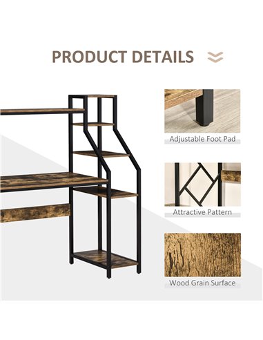 HOMCOM Industrial Computer Desk with Shelves, 6 Tier Storage, Rustic Brown