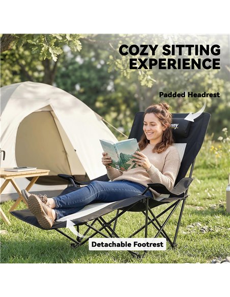 Outsunny Camping Chair Reclining Portable Camp Chair with Detachable Footrest Cup Holder Black - pic 202891 | FastDaddyshop