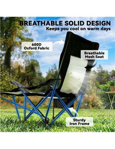 Outsunny Camping Chair Reclining Portable Camp Chair with Detachable Footrest Cup Holder Black