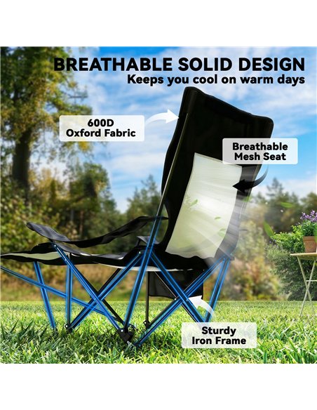 Outsunny Camping Chair Reclining Portable Camp Chair with Detachable Footrest Cup Holder Black - pic 202892 | FastDaddyshop