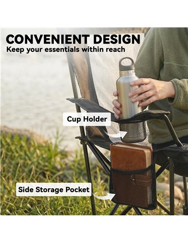 Outsunny Camping Chair Reclining Portable Camp Chair with Detachable Footrest Cup Holder Black