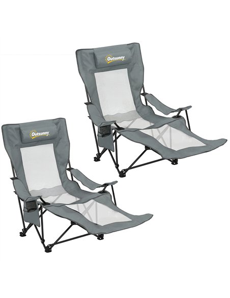 Outsunny Camping Chair Reclining Portable Camp Chair with Detachable Footrest Cup Holder Grey - pic 202895 | FastDaddyshop