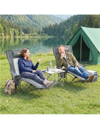 Outsunny Camping Chair Reclining Portable Camp Chair with Detachable Footrest Cup Holder Grey