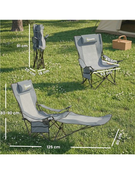 Outsunny Camping Chair Reclining Portable Camp Chair with Detachable Footrest Cup Holder Grey - pic 202897 | FastDaddyshop