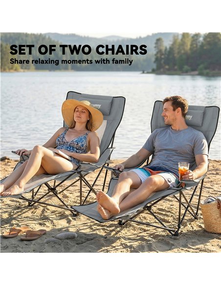 Outsunny Camping Chair Reclining Portable Camp Chair with Detachable Footrest Cup Holder Grey - pic 202898 | FastDaddyshop